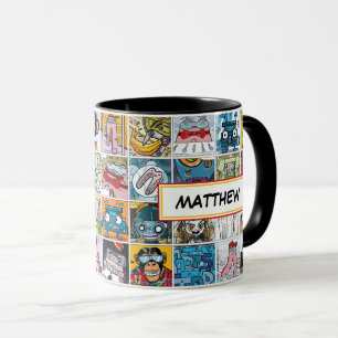 Comic Characters Kids Pattern Name Tasse