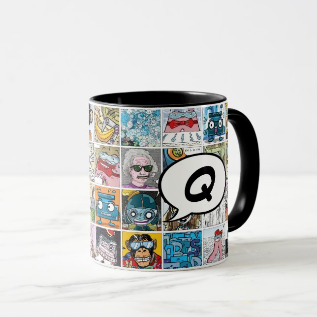 Comic Characters Pattern Speech Ballon Initial M Tasse (VorderseiteRechts)