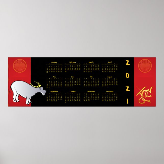 Comic Chinesisches OX-Jahr 2021 Kalender 36x12-Pos Poster (Vorne)