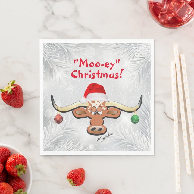 Comic Christmas Longhorn Steer Napkins Serviette (Beispiel)