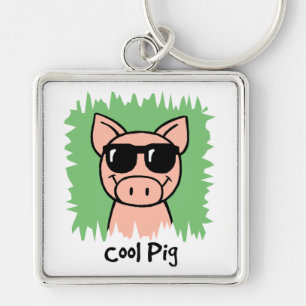 Comic-Clip-Art-Cool-Schwein-mit-Sonnenbrille Schlüsselanhänger