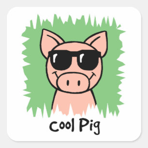 Comic-Clip-Art Cooles Schwein mit Sonnenbrille Quadratischer Aufkleber