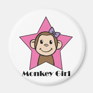 Comic-Clip-Art-Lächeln-Affen-Mädchen-Rosa-Stern-Sc Magnet