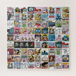Comic Cool Characters Grid Colorful Puzzle