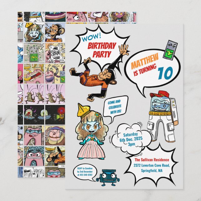Comic Cool Superhero Party Geburtstag Einladung (Vorne/Hinten)