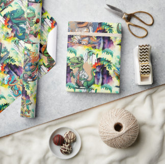 Comic Dinosaur Geburtstagsparty Comic Trex Geschenkpapier