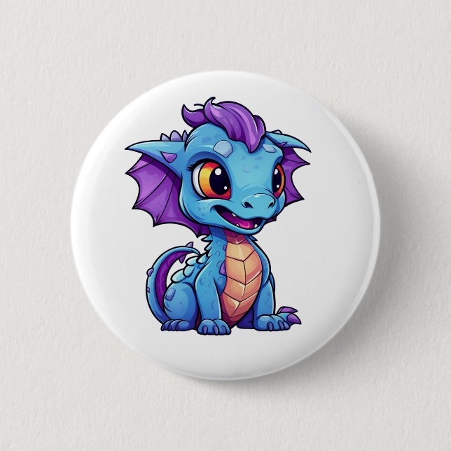 Comic-Drache Illustration Button (Vorderseite)