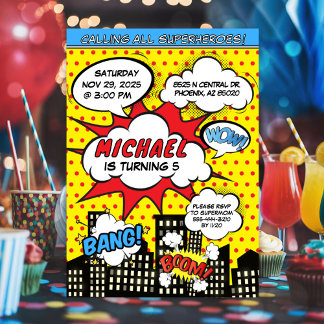 Comic Einladung für Superhelden Geburtstagsparty