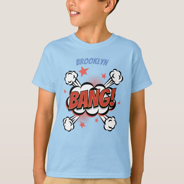 Comic Explosion kallisolierte Typografie T-Shirt (Vorderseite)