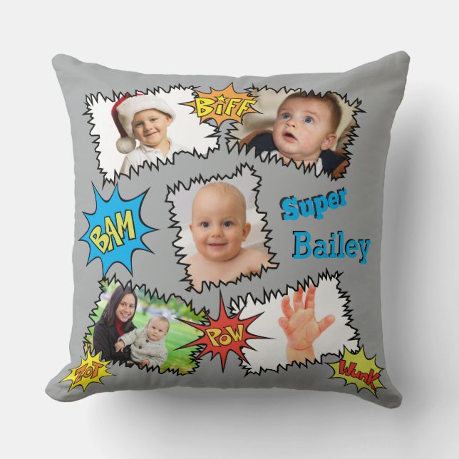 Comic Foto Collage Sprechblase Bam Wunk Zot Kissen (Vorderseite)