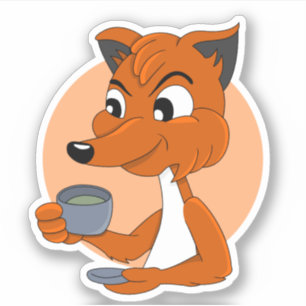 Comic-Fuchs beim Teetrinken - Vinyl-Aufkleber Aufkleber