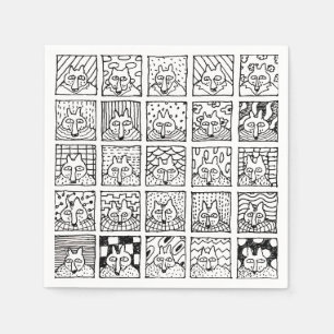 Comic-Füchse Gesichter Quadrate Zeichnung Serviette
