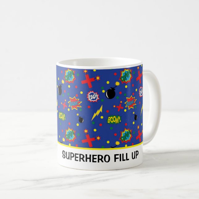 Comic Funny SUPERHERO FILME up Boom Zap Pow Blau Kaffeetasse (VorderseiteRechts)