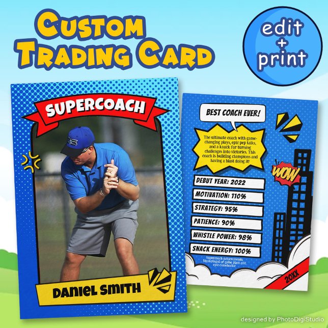 Comic für kundenspezifische Coach-Handelskarte, de Telefonnummerkarte (Custom Coach Trading Card Comic, Best Coach Ever)