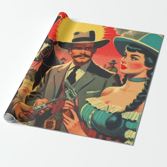 Comic für Vintage Western Geschenkpapier (Ungerollt)