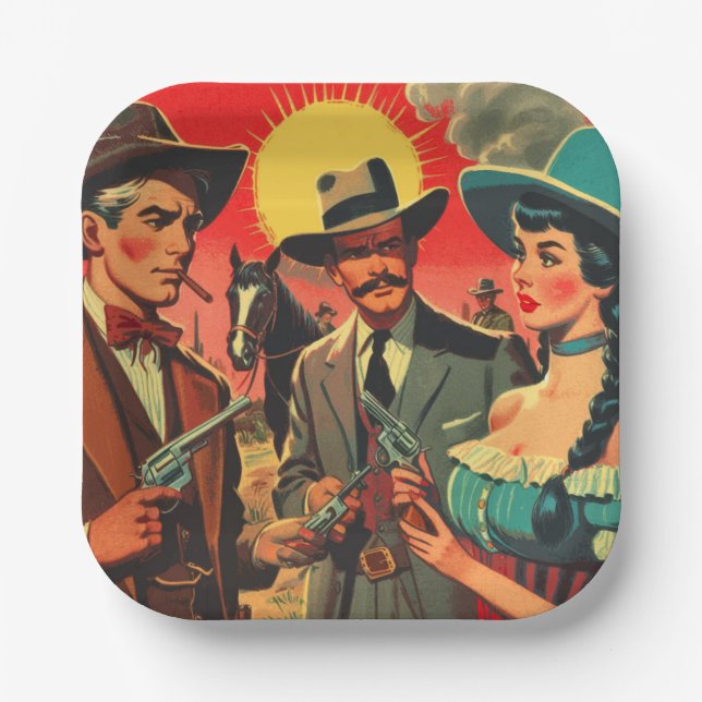 Comic für Vintage Western Pappteller (Vorderseite)