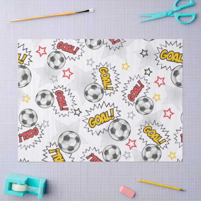 Comic Fußball-Tor-Muster – Retro-Sport Seidenpapier (Basteln)