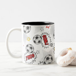 Comic Fußball-Tor-Muster – Retro-Sport Zweifarbige Tasse