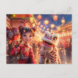 Comic Girl in Dragon Kostüm für chinesisches Neuja Feiertagspostkarte