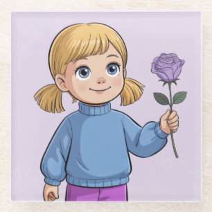 Comic Girl Lavender Rose Glass Untersetzer