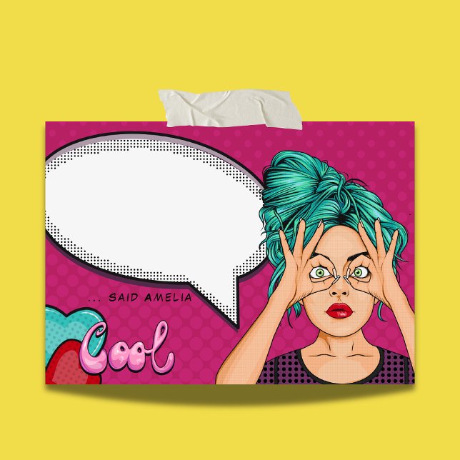 Comic Girl Pop Art Speech Blase Pink Personalisier Post-it Klebezettel (Von Creator hochgeladen)