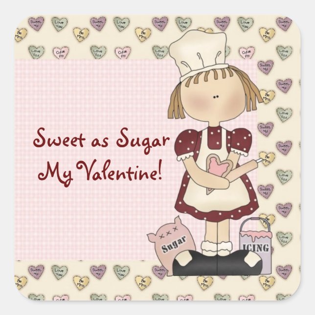 Comic Girl Sweet als Zucker Valentinstag Aufkleber (Vorderseite)