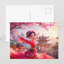 Comic Girl Tanzen mit Kirschblüten im März