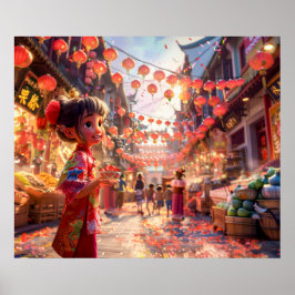 Comic Girl with Porcelain Bowl of Strawberries bei Poster