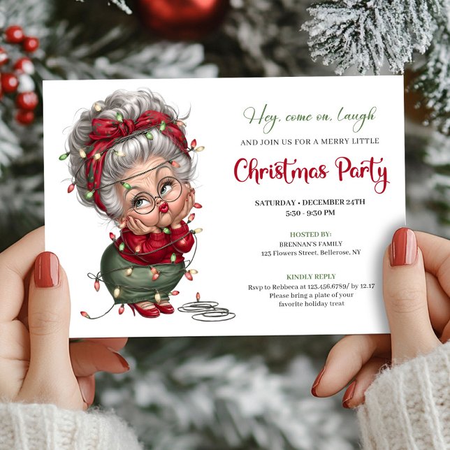 Comic Grandma Festive Christmas Celebration Invite Einladung (Comic Grandma Festive Christmas Celebration Invite)
