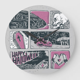 Comic Halloween: Spaß-Illustration Große Wanduhr