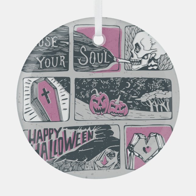 Comic Halloween: Spaß-Illustration Ornament Aus Glas (Vorderseite)