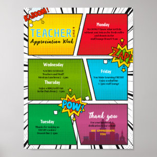 Comic-Held Lehrkräfte-Woche Itinerary Poster