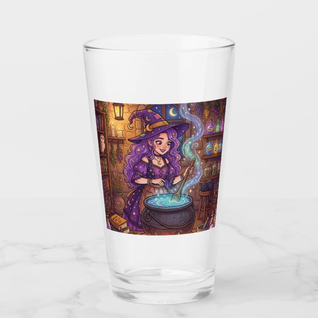 Comic-Hexe beim Liebestrank Glas (Vorderseite)