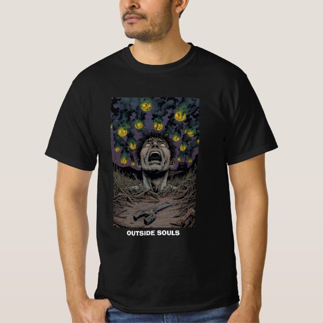 Comic Horror Nightmare Screaming Face Green Smoke  T-Shirt (Vorderseite)