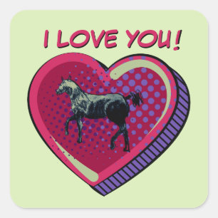 COMIC HORSE HERZ QUADRATISCHER AUFKLEBER