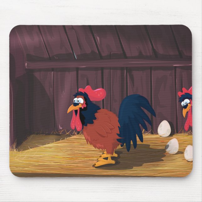 Comic-Huhn-Hühnerstall Mousepad (Vorne)