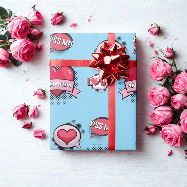 Comic im Stil Blau & Rot Geschenke Geschenkpapier (Von Creator hochgeladen)