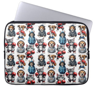 Comic-Katzen-und-Hunde-Design Laptopschutzhülle