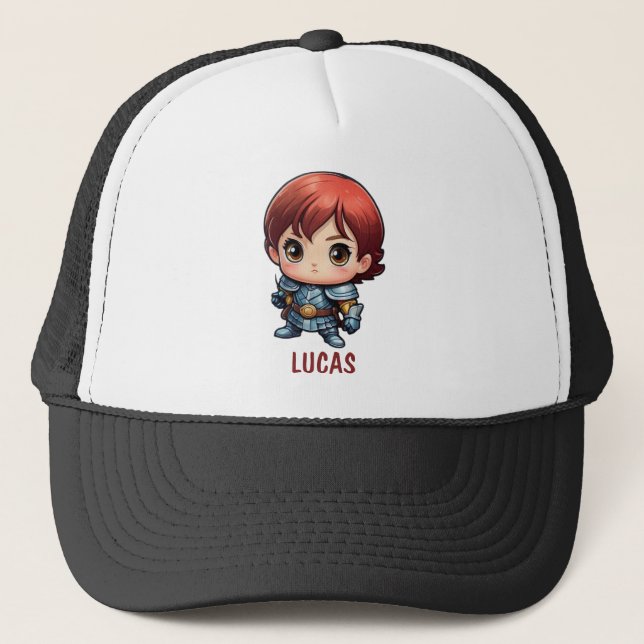 Comic Knight Chibi Kid Character Trucker Hat Truckerkappe (Vorderseite)