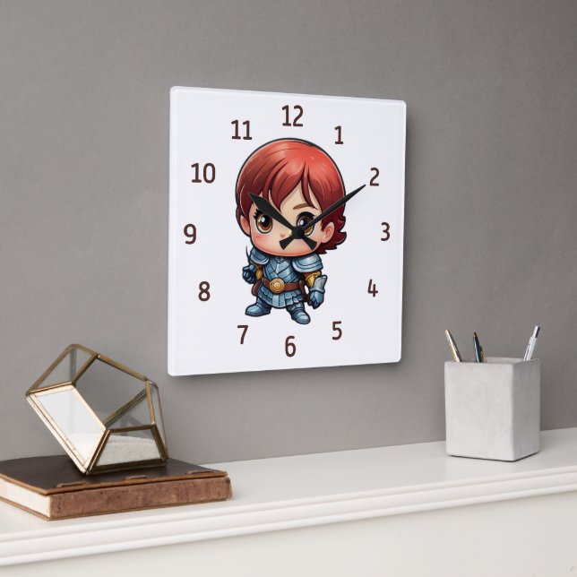 Comic Knight Kids Fantasy Bedroom Quadratische Wanduhr (Büro)