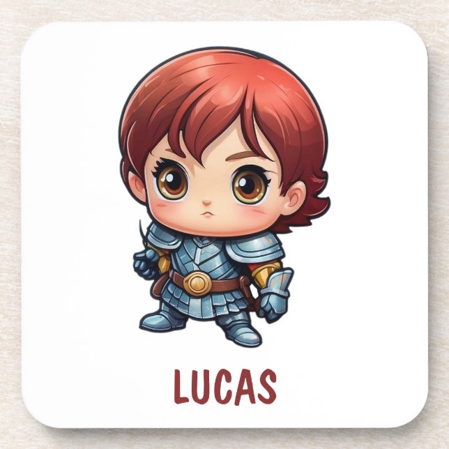 Comic Knight Personalized Kids Room Drink Coaster Getränkeuntersetzer (Vorderseite)