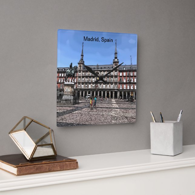 Comic Kunst, Dichtung und Musik Quadratische Wanduhr (Büro)