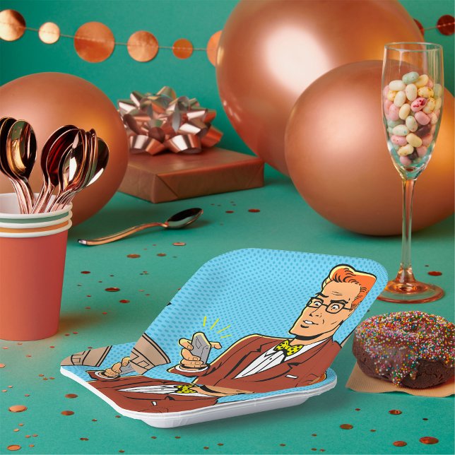 Comic Mann mit Handy Pappteller (Von Creator hochgeladen)