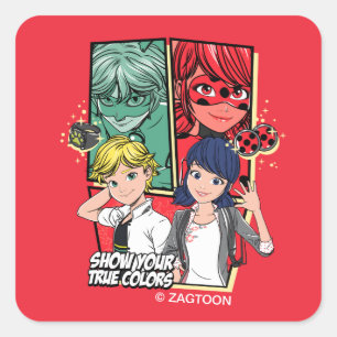 Comic Marinette & Adrien Quadratischer Aufkleber