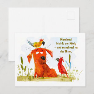Comic mit Aquarell und zwei Papageien Feiertagspostkarte