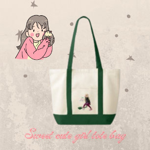 Comic Niedlich Gezeichnet Girl Tote Bag Tragetasche