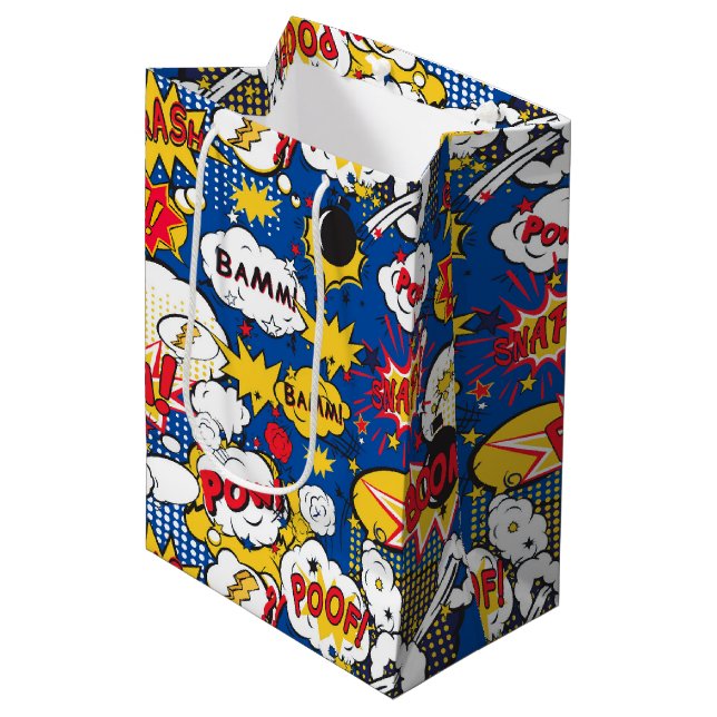 Comic Pattern Gift Bag Mittlere Geschenktüte (Vorderseite Schrägansicht)