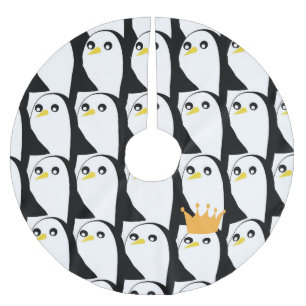 Comic Pinguin: Schwarz Weiß Vintage Polyester Weihnachtsbaumdecke