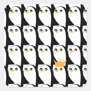 Comic Pinguin: Schwarz Weiß Vintage Quadratischer Aufkleber