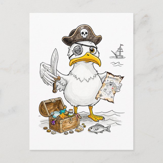 Comic Pirate Bird Treasure Hunt Postkarte (Vorderseite)